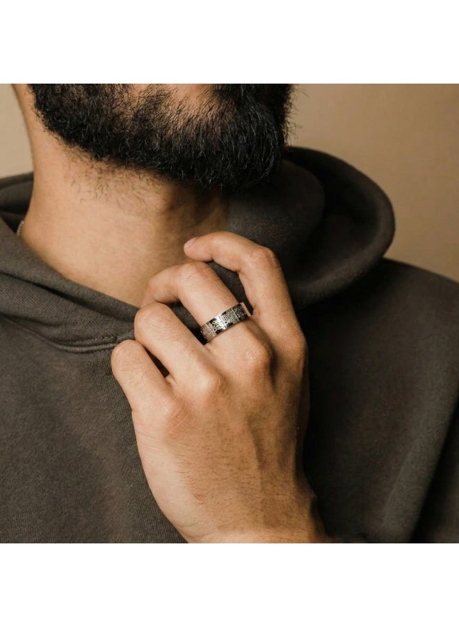 خاتم آية الكرسي الفضي – نقش كامل – مقاس قابل للتعديل – ستانلس ستيل 316 ضد الصدأ - Image 3